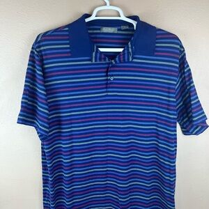 Daniel Cremieux Blue/Multicolor Striped Golf Polo Shirt XL Very Good Condition